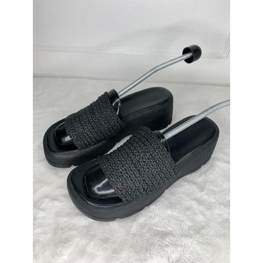 Black Woven Platform Slide Sandals Womens Size 8.5M